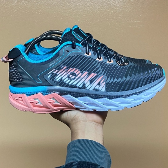 Hoka One One Shoes - Hoka One One Arahi 8 Women's Running Sneakers “Black Gray White Peach Blue”